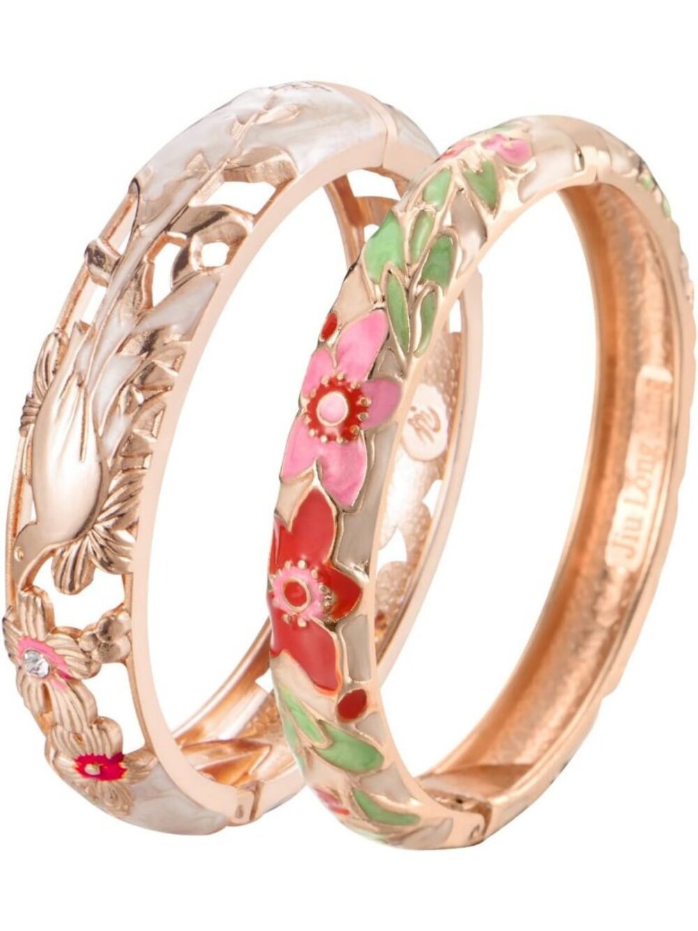 Vintage Cloisonne Handcrafted Cuff Bracelet, Rhinestone Enamel Flower & Bird